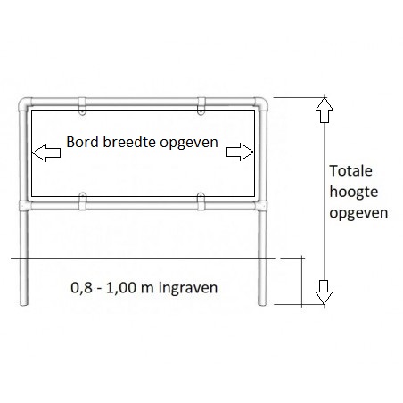 Reclameframe voor bord of spandoek uit buis Ø 42,4 mm aluminium