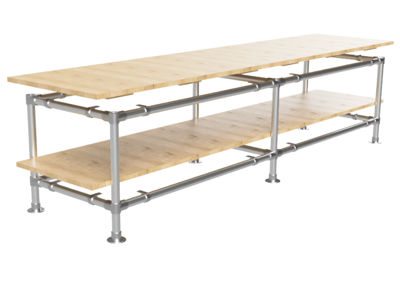 Werktafel onderstel lang met onder-etage uit gegalvaniseerde buis Ø 48,3 mm