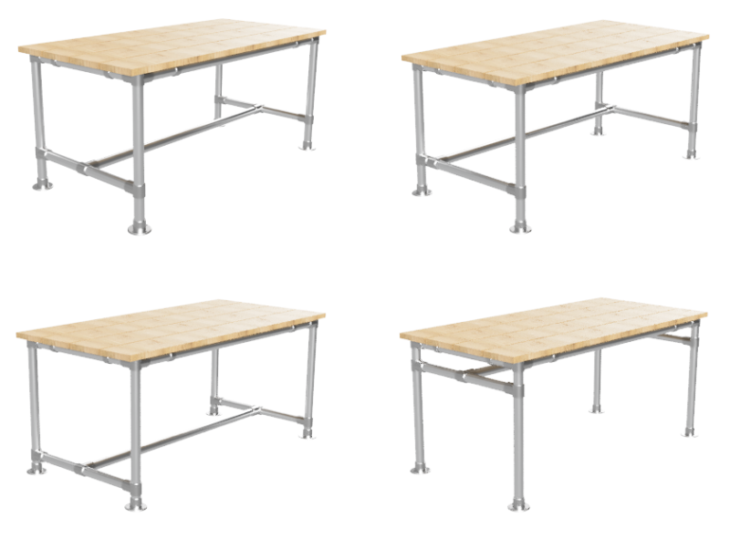 Steigerbuis tafel met vurenhouten tafelblad 220 x 82 x 6 cm en buizen Ø 33,7 mm