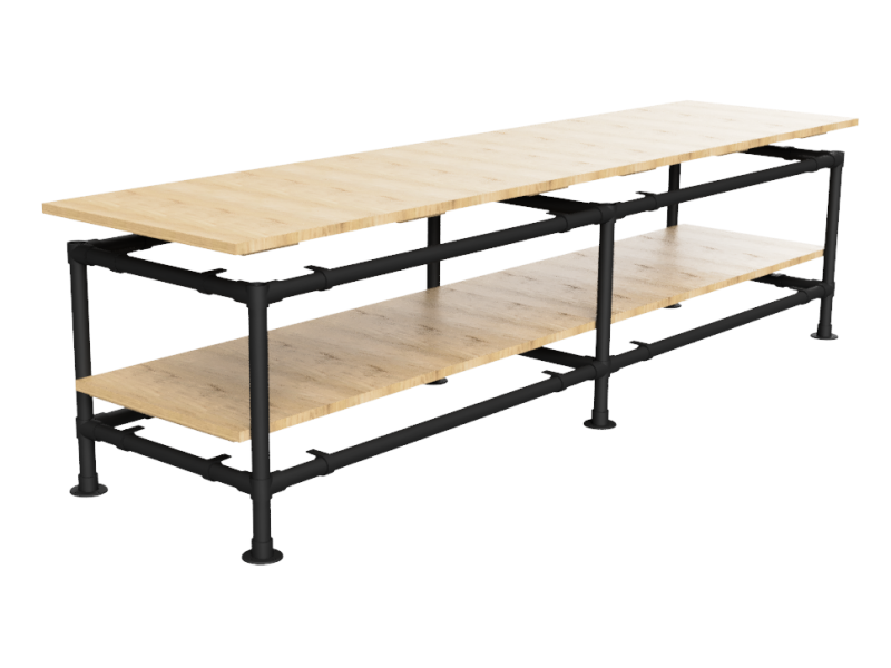 Werktafel onderstel lang met onder-etage uit zwarte buis Ø 42,4 mm