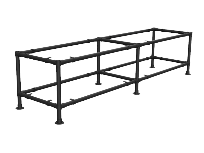 Werktafel onderstel lang met onder-etage uit zwarte buis Ø 42,4 mm