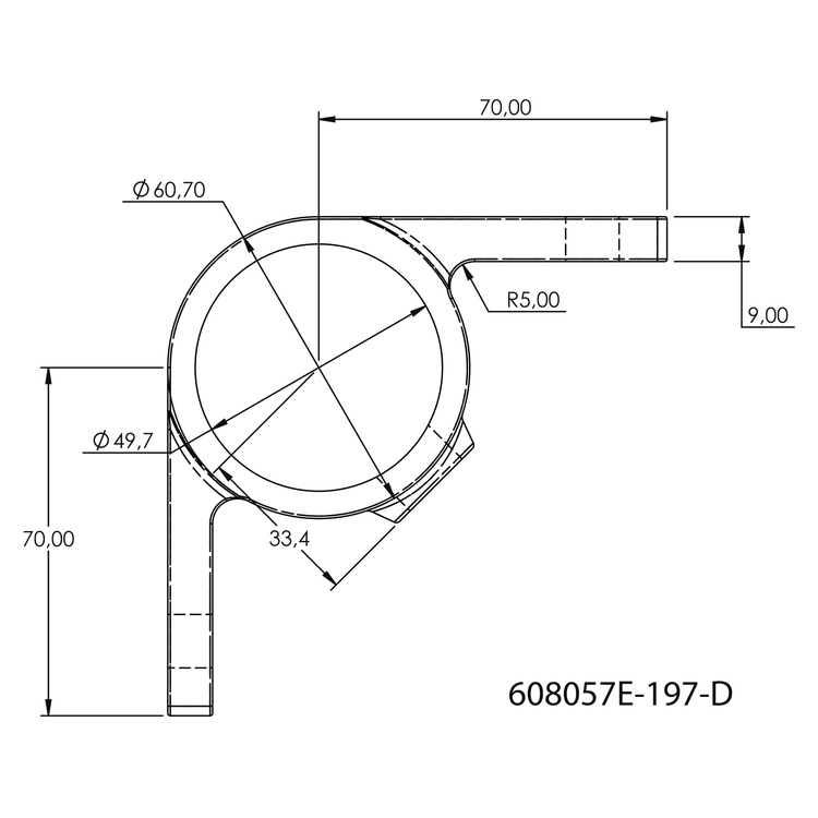 Dubbele bevestigingslip 90° uitwendig Ø 48,3 mm