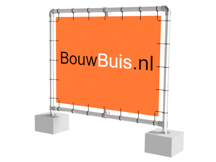 Beurs spandoek frame (zonder spandoek en elastieken) uit buis Ø 33,7 mm aluminium met betonvoeten