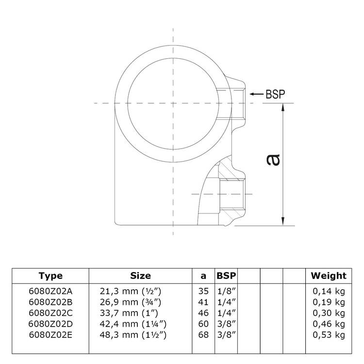 Kort T-stuk Zwart Ø 21,3 mm