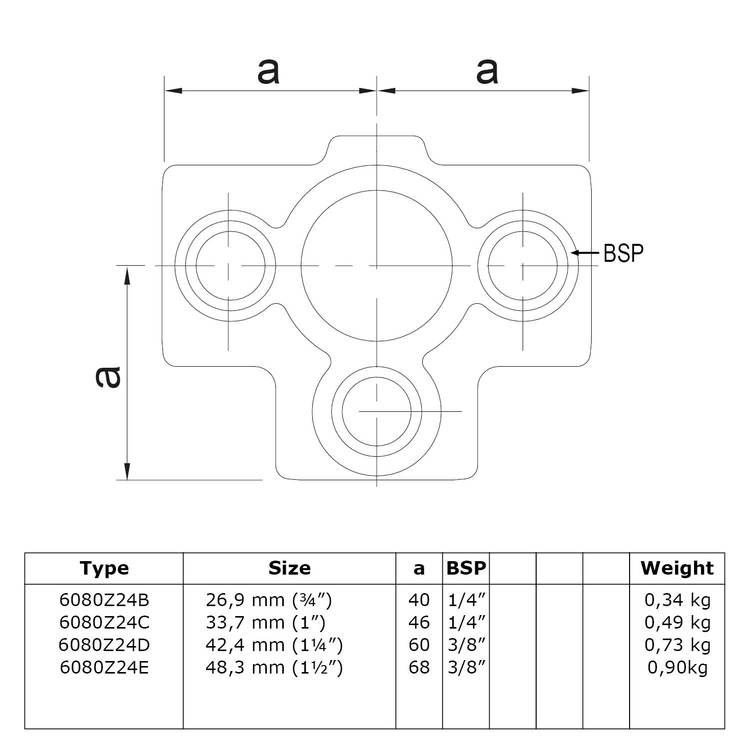 T-Kruisstuk zwart Ø 21,3 mm