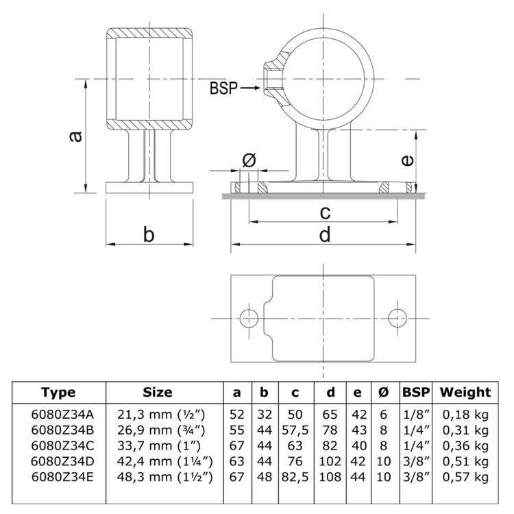 Wandbevestiging zwart Ø 21,3 mm