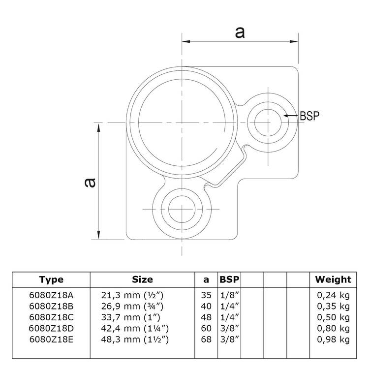 3-Weg hoekstuk zwart Ø 48.3 mm