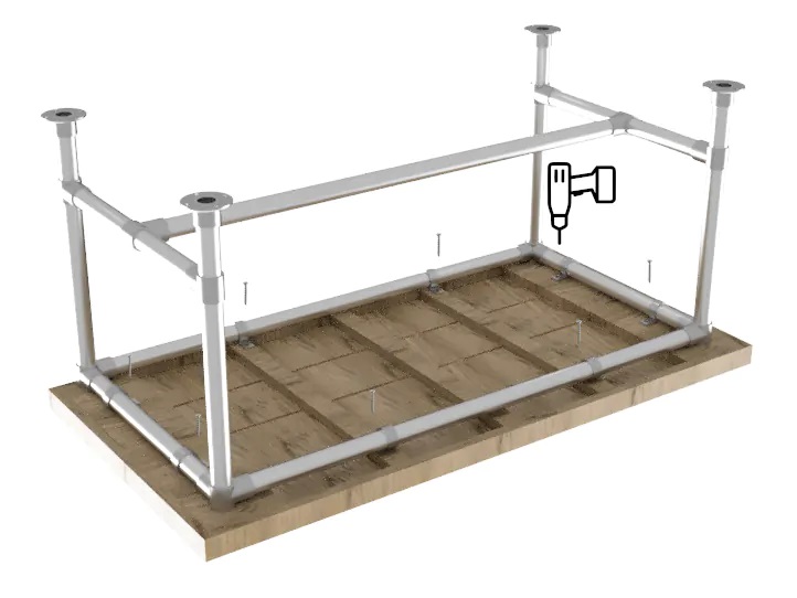 Steigerhout tafel 140 x 82 x 6 cm met steigerbuis onderstel Ø 33,7 mm met bovenliggers