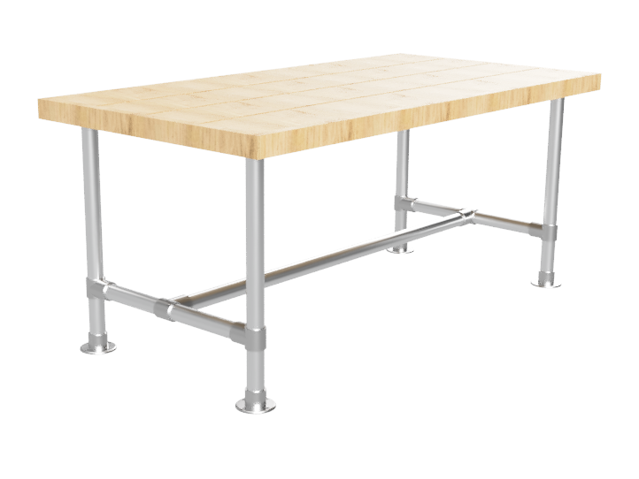 Steigerhout tafel 140 x 82 x 6 cm met steigerbuis onderstel Ø 33,7 mm met bovenliggers