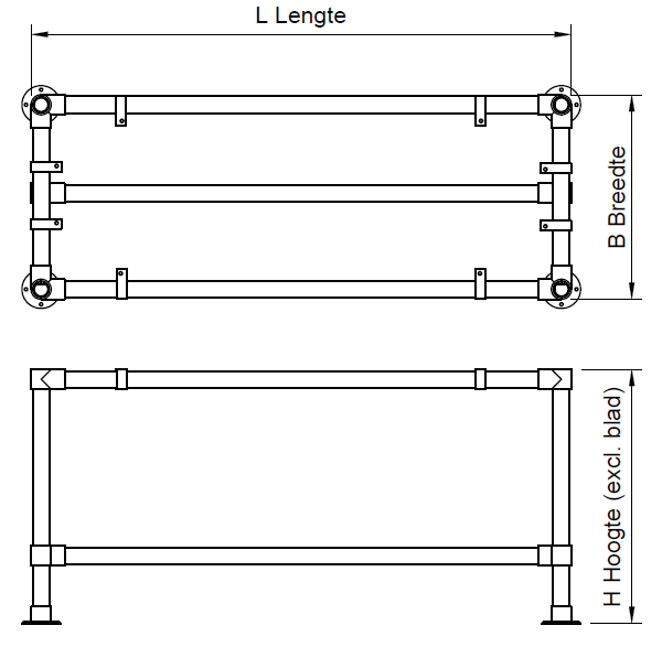 Zwart steigerbuis onderstel tafel uit buis Ø 26,9 mm