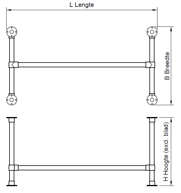 Steigerbuis onderstel tafel uit buis Ø 26,9 mm