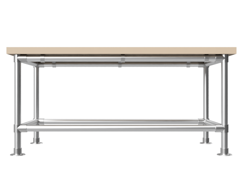 Werktafel op maat - Multiplex werkblad 25 mm - gegalvaniseerd onderstel Ø 33,7 mm