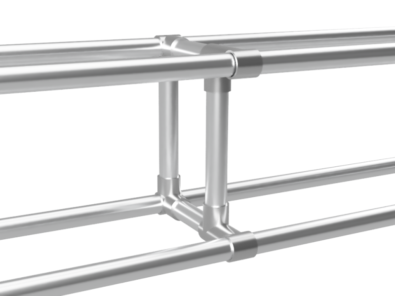 Ligger beursstand modulair op maat uit buis Ø 42,4 mm aluminium