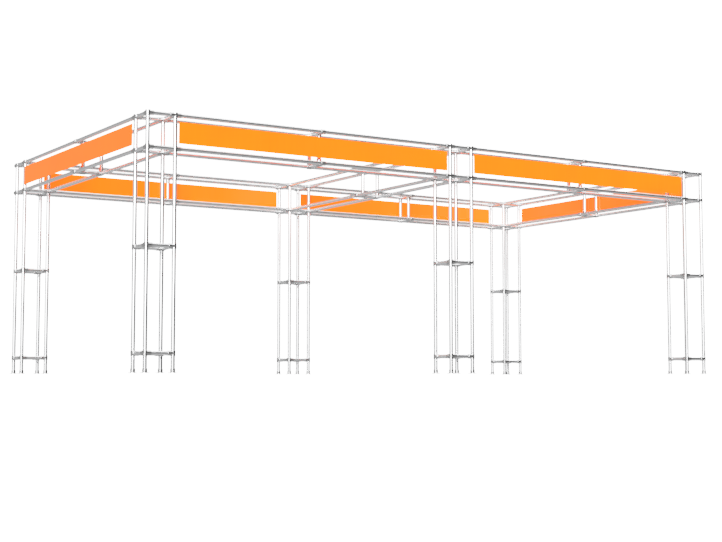 Beursstand Stage tot 6 m op maat 2 secties modulair uit buis Ø 33,7 mm aluminium