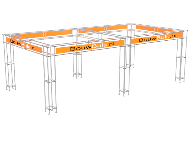 Beursstand Stage tot 6 m op maat 2 secties modulair uit buis Ø 33,7 mm aluminium