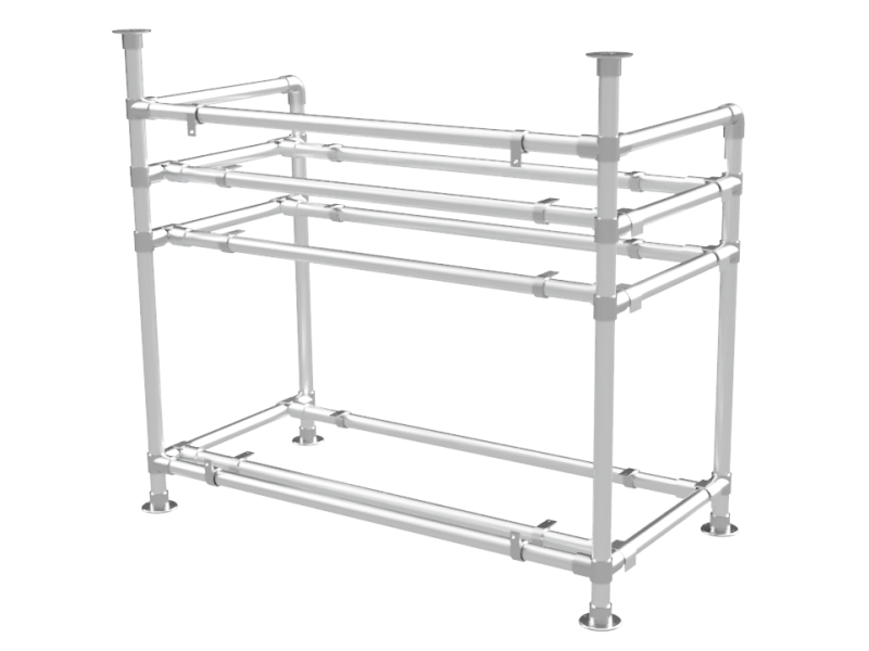 Balie bar stand frame (zonder werkbladen en reclamebord of spandoek) uit buis Ø 33 mm aluminium