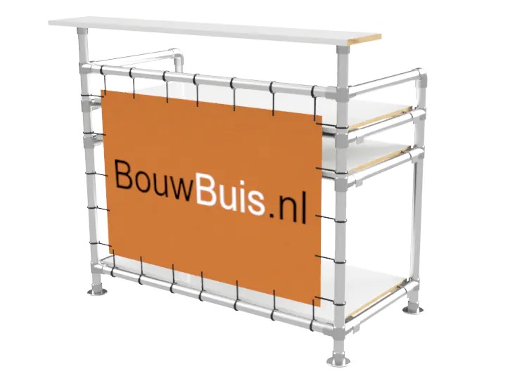 Balie bar stand inclusief werkbladen (zonder reclamebord of spandoekframe) uit buis Ø 27 mm aluminium