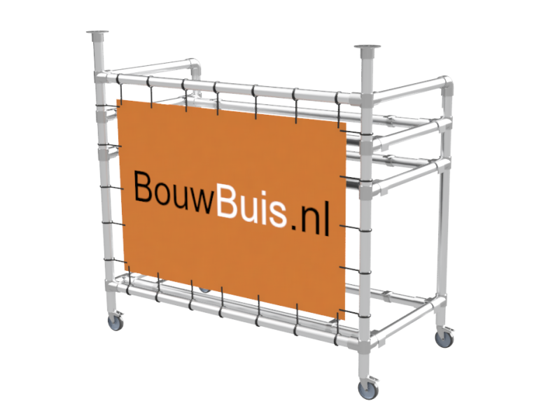 Balie bar stand frame (zonder werkbladen en reclamebord of spandoek) uit steigerbuis Ø 26,9 mm en zwenkwielen