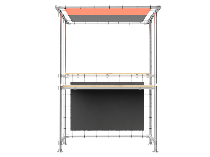 Balie bar stand inclusief 1 werkblad (zonder reclamebord of spandoekframe) uit steigerbuis Ø 26,9 mm