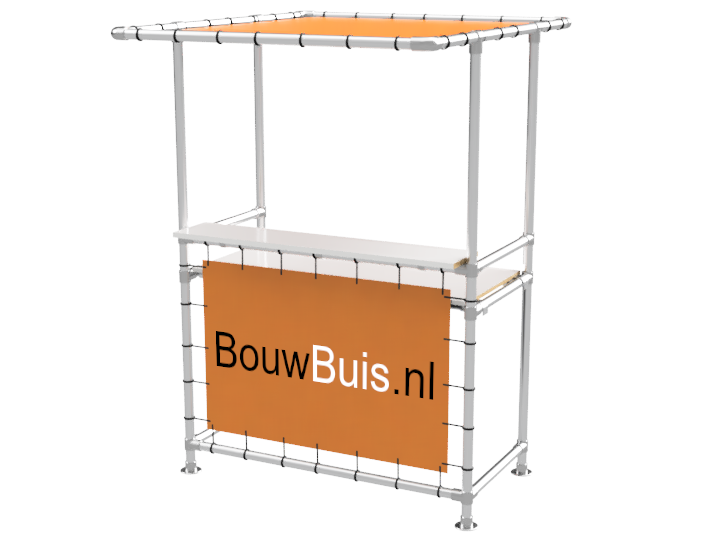 Balie bar stand inclusief 1 werkblad (zonder reclamebord of spandoekframe) uit steigerbuis Ø 26,9 mm