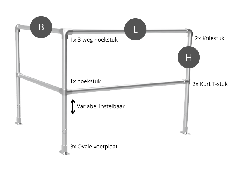 Buizen hekwerk hoek met 2 liggers buis Ø 48,3 mm