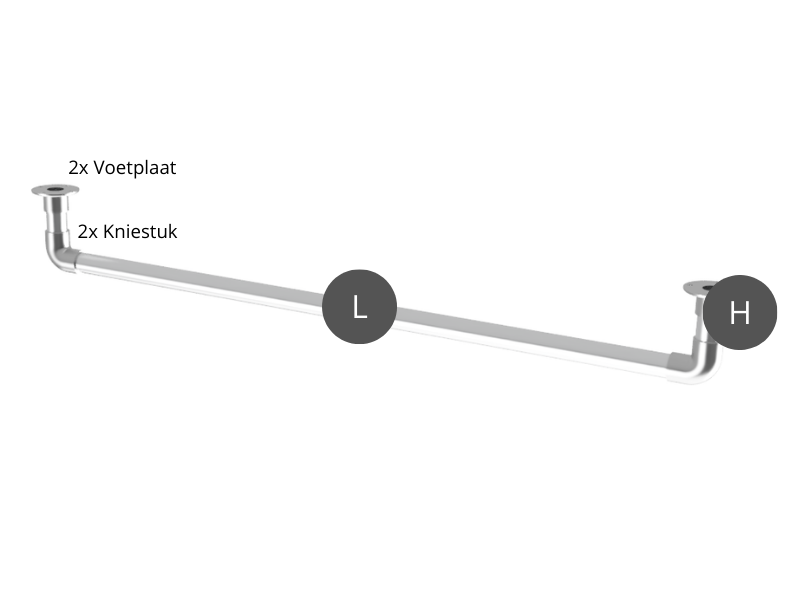 Gordijnroede hoog model met 2 dragers uit steigerbuis Ø 33,7 mm