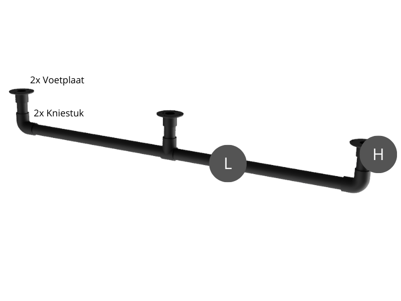 Gordijnroede hoog model met 3 dragers uit zwarte buis Ø 26,9 mm