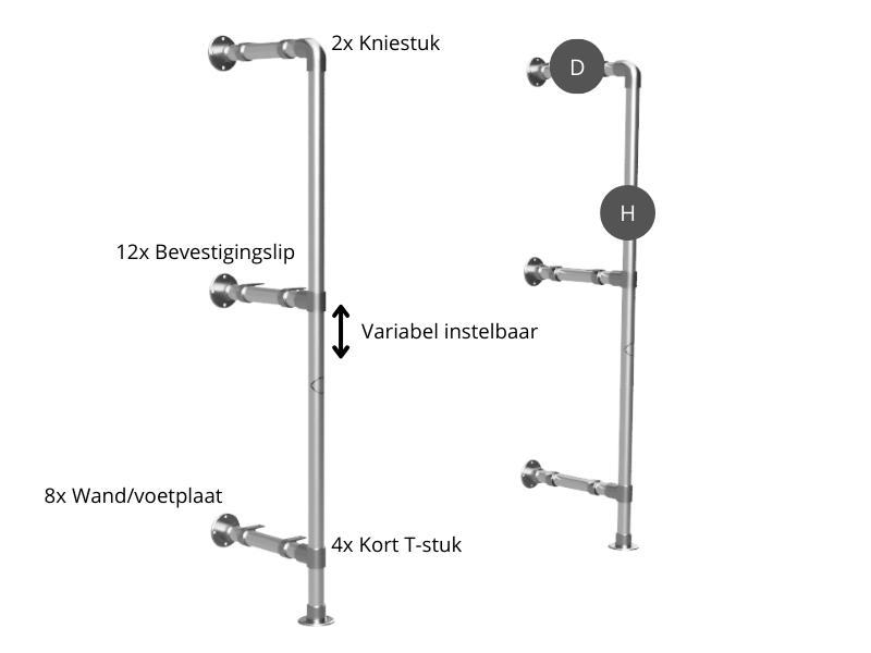 Steigerbuis wandkast met 3 etages uit buis Ø 26,9 mm excl. planken