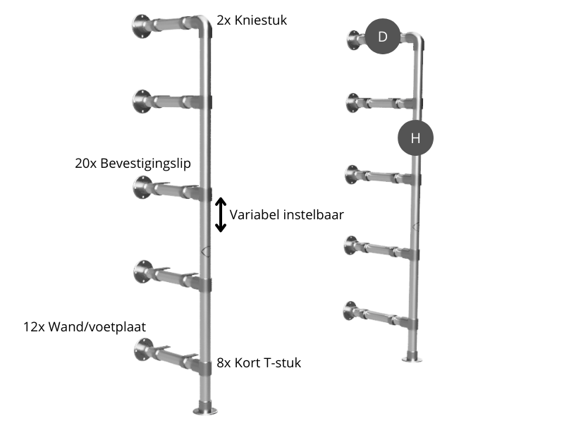 Steigerbuis wandkast met 5 etages uit buis Ø 26,9 mm excl. planken