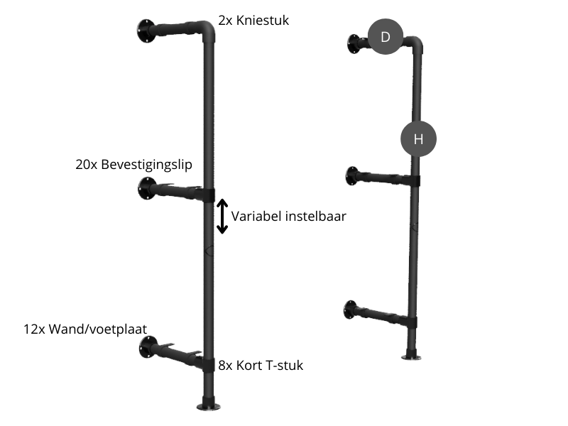 Steigerbuis wandkast zwart met 3 etages uit buis Ø 26,9 mm excl. planken