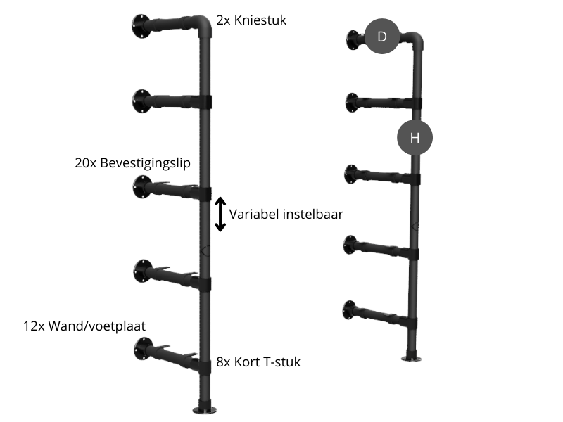 Steigerbuis wandkast zwart met 5 etages uit buis Ø 26,9 mm excl. planken