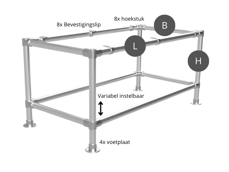 Werktafel 2,44 x 1,22 m - Multiplex werkblad 40 mm - gegalvaniseerd onderstel Ø 33,7 mm