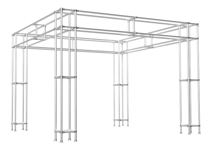 Beursstand Stage tot 5 m op maat modulaire standbouw uit buis Ø 48,3 mm aluminium