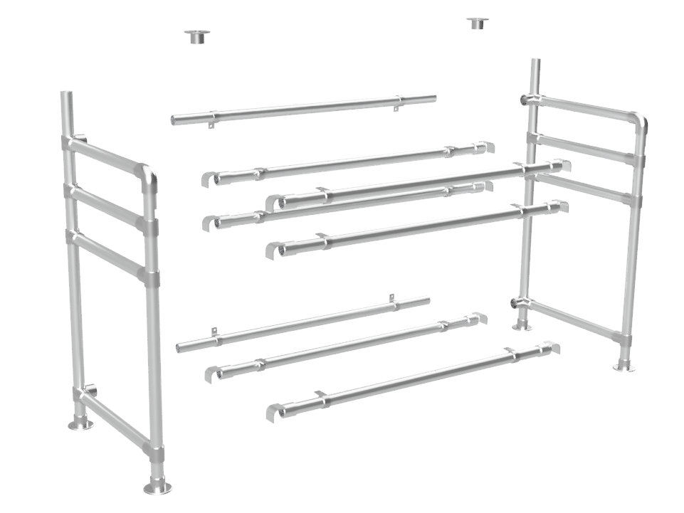 Balie bar stand inclusief werkbladen (zonder reclamebord of spandoekframe) uit steigerbuis Ø 33,7 mm